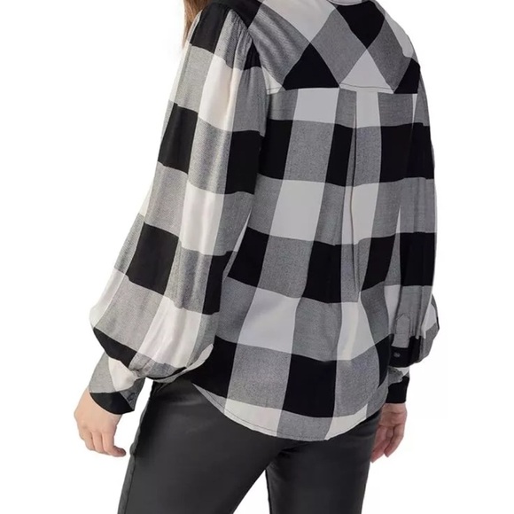 Sanctuary Black & Cream Plaid Long Sleeve Button Down Shirt Women’s Size Medium - Picture 16 of 16